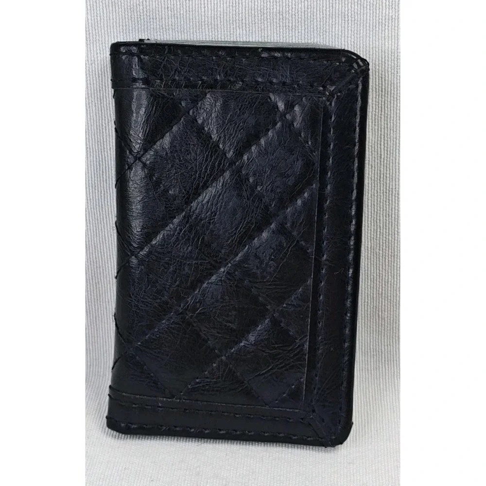 Buxton Black Small Mini Leather Credit Card Holder Bi-fold Wallet Unisex Quilted
